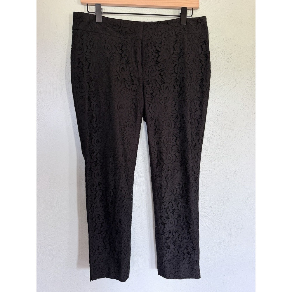 Ann Taylor Petite Ankle Mid Rise Black Lace Slim Leg Floral Pants Women Sz 6P
